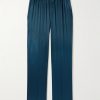 Velvet-Trimmed Stretch-Silk Satin Pyjama Trousers