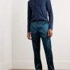 Velvet-Trimmed Stretch-Silk Satin Pyjama Trousers - OU