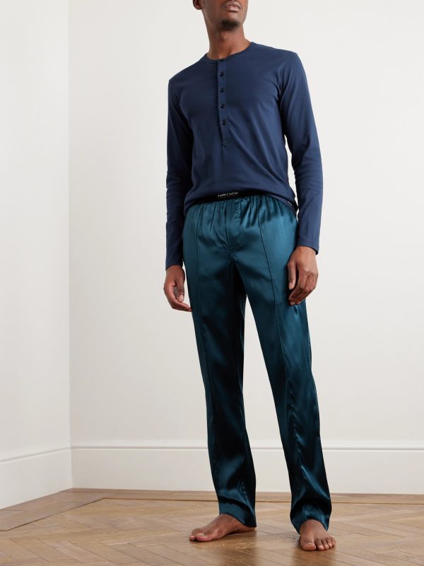 Velvet-Trimmed Stretch-Silk Satin Pyjama Trousers - OU
