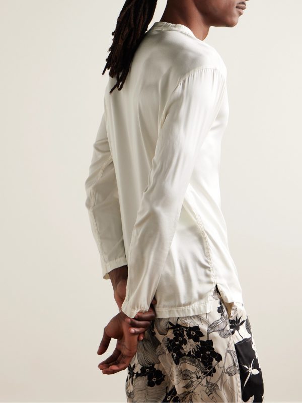 Silk-Blend Satin Henley Pyjama Top - BK