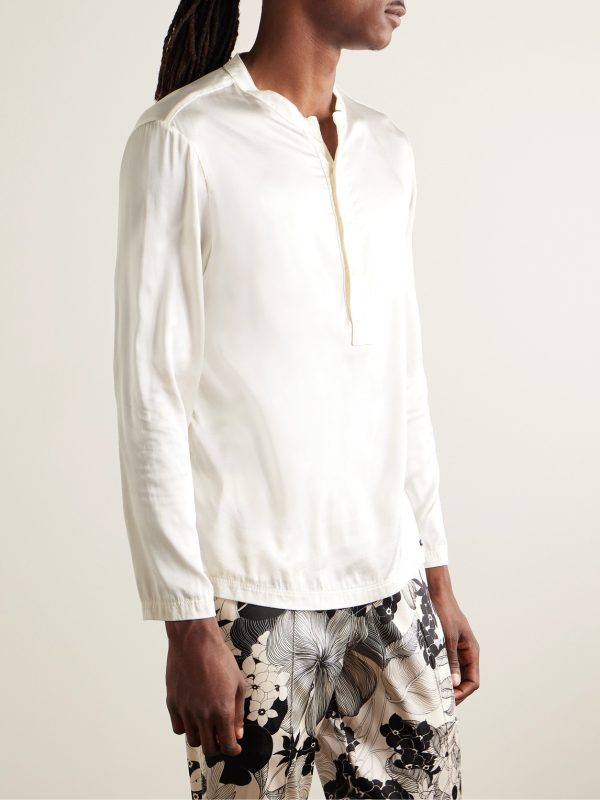 Silk-Blend Satin Henley Pyjama Top - FR