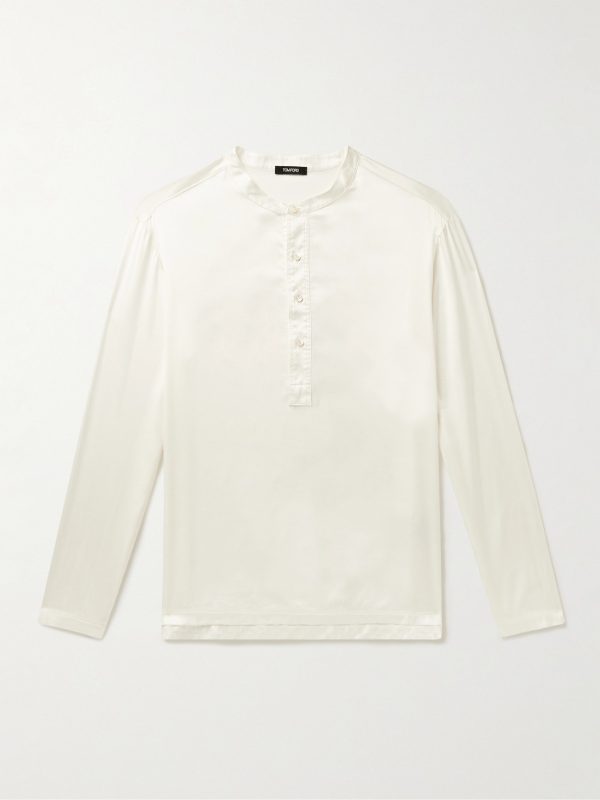 Silk-Blend Satin Henley Pyjama Top