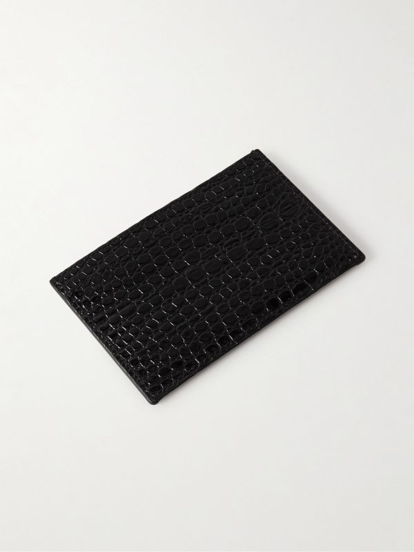 Logo-Print Croc-Effect Leather Cardholder - BK