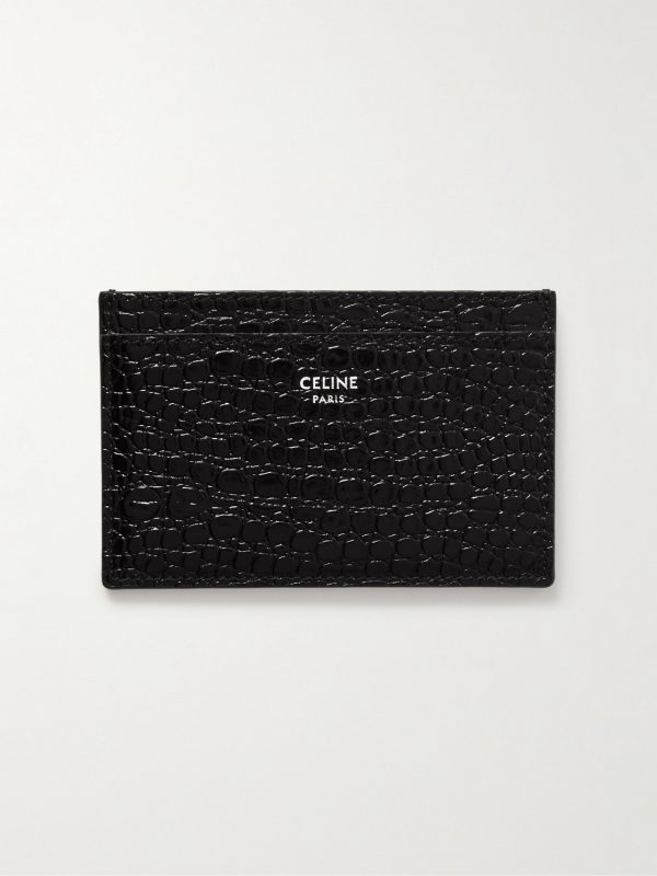 Logo-Print Croc-Effect Leather Cardholder