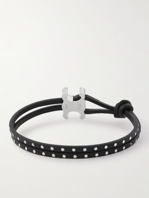 Triomphe Studded Leather and Silver-Tone Bracelet - BK
