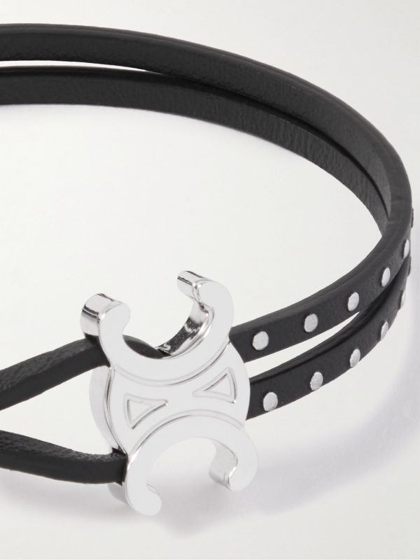 Triomphe Studded Leather and Silver-Tone Bracelet - CU