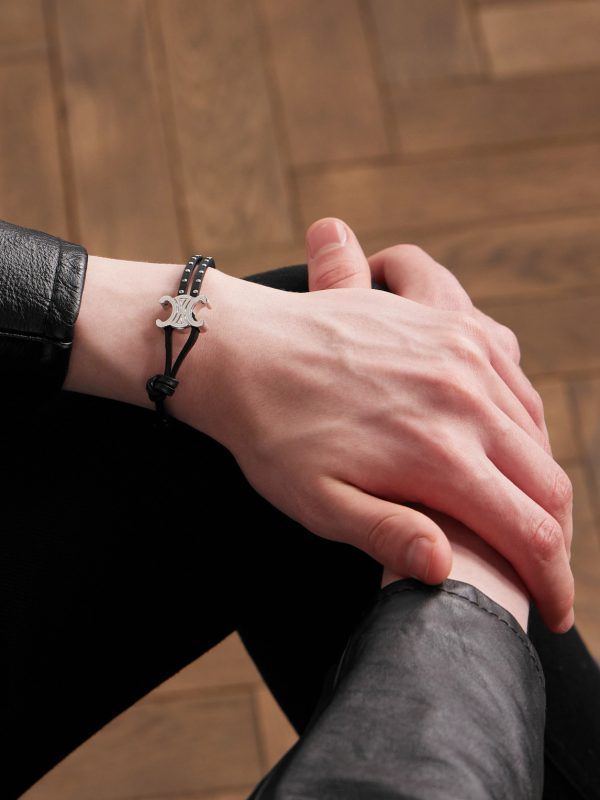 Triomphe Studded Leather and Silver-Tone Bracelet - FR