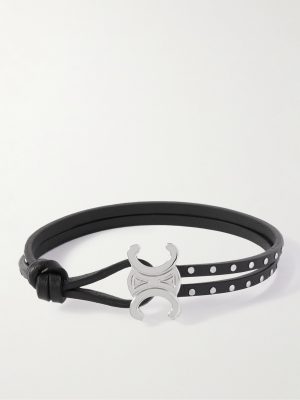 Triomphe Studded Leather and Silver-Tone Bracelet