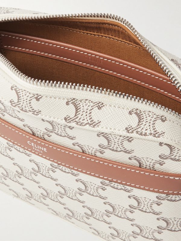 Small Triomphe Leather-Trimmed Logo-Print Coated-Canvas Messenger Bag - E1 Small Triomphe Leather-Trimmed Logo-Print Coated-Canvas Messenger Bag - E1