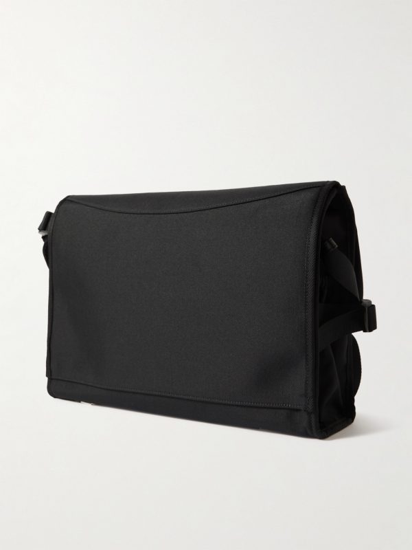 Large Webbing-Trimmed Logo-Print Nylon-Canvas Messenger Bag - BK