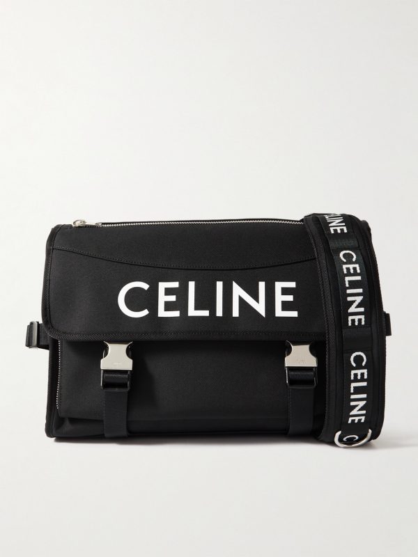 Large Webbing-Trimmed Logo-Print Nylon-Canvas Messenger Bag