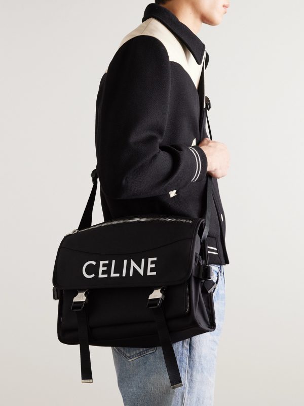 Large Webbing-Trimmed Logo-Print Nylon-Canvas Messenger Bag - OU
