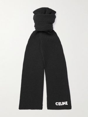 Logo-Appliquéd Ribbed Wool Scarf Logo-Appliquéd Ribbed Wool Scarf
