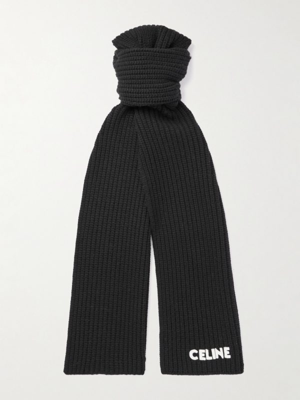 Logo-Appliquéd Ribbed Wool Scarf Logo-Appliquéd Ribbed Wool Scarf