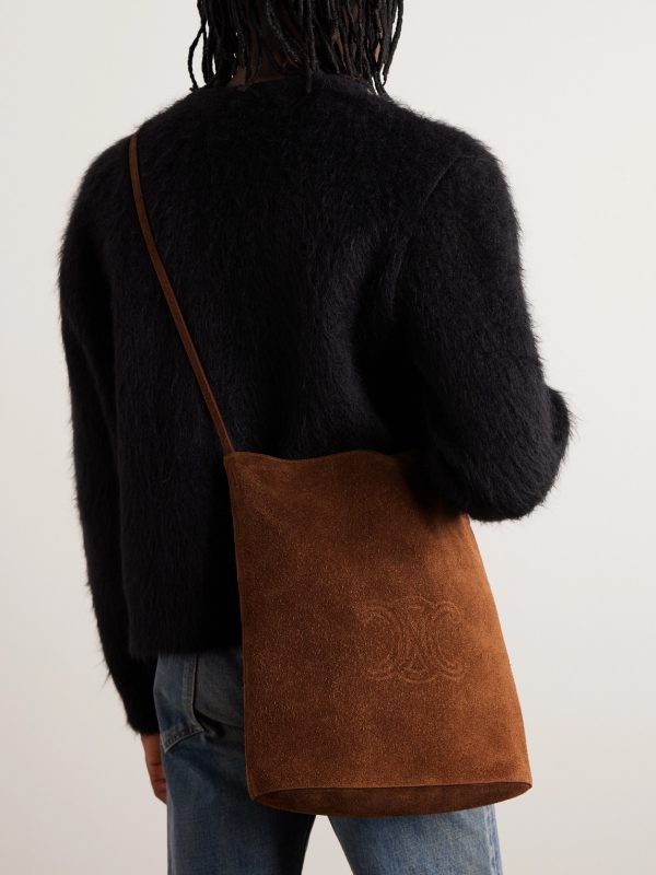 Logo-Embossed Suede Tote Bag - OU Logo-Embossed Suede Tote Bag - OU