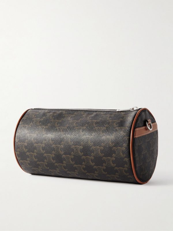 Triomphe Leather-Trimmed Monogrammed Coated-Canvas Messenger Bag - BK Triomphe Leather-Trimmed Monogrammed Coated-Canvas Messenger Bag - BK