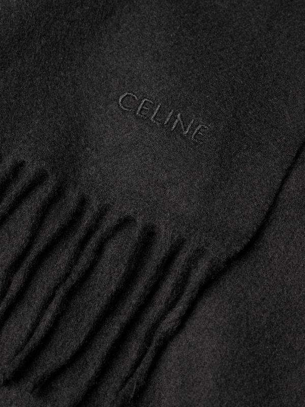 Logo-Embroidered Fringed Cashmere Scarf - CU Logo-Embroidered Fringed Cashmere Scarf - CU