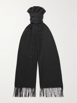 Logo-Embroidered Fringed Cashmere Scarf Logo-Embroidered Fringed Cashmere Scarf