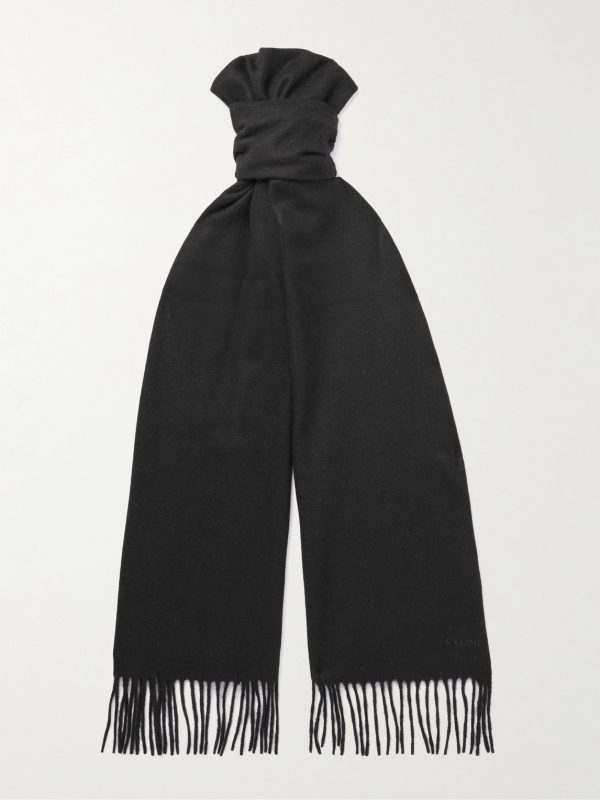 Logo-Embroidered Fringed Cashmere Scarf Logo-Embroidered Fringed Cashmere Scarf