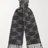 Triomphe Fringed Monogrammed Jacquard-Knit Cashmere Scarf