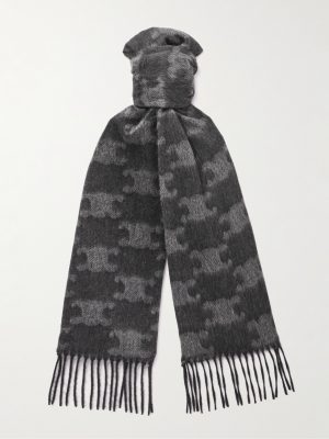 Triomphe Fringed Monogrammed Jacquard-Knit Cashmere Scarf Triomphe Fringed Monogrammed Jacquard-Knit Cashmere Scarf