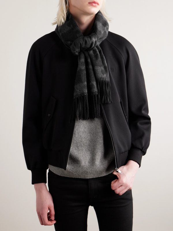 Triomphe Fringed Monogrammed Jacquard-Knit Cashmere Scarf - OU