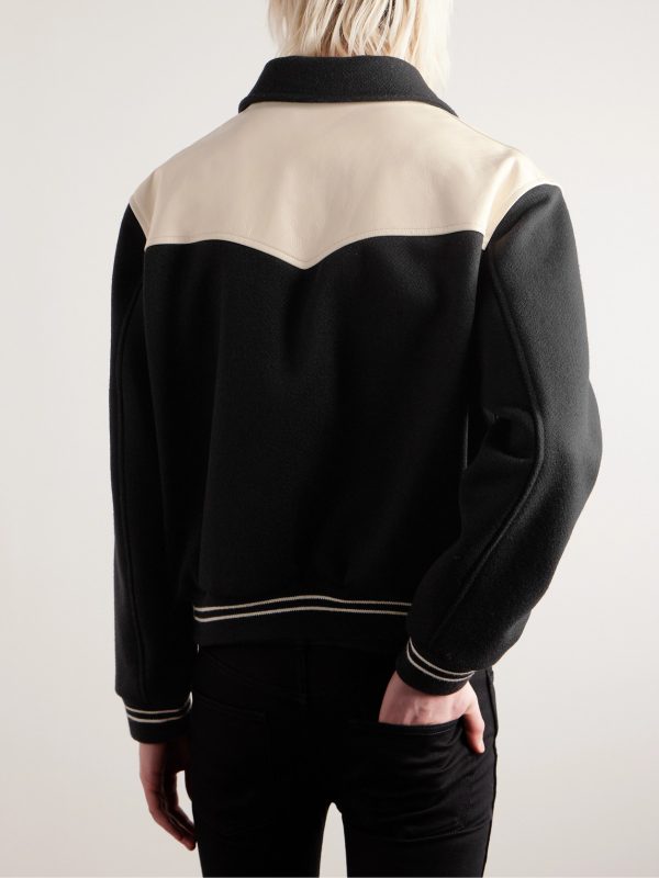 Jack Teddy Leather-Trimmed Wool-Blend Varsity Jacket - BK