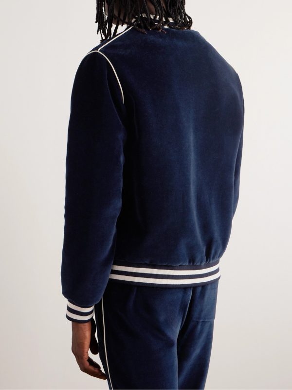 Striped Logo-Embroidered Cotton-Blend Velour Varsity Jacket - BK Striped Logo-Embroidered Cotton-Blend Velour Varsity Jacket - BK