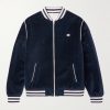 Striped Logo-Embroidered Cotton-Blend Velour Varsity Jacket Striped Logo-Embroidered Cotton-Blend Velour Varsity Jacket
