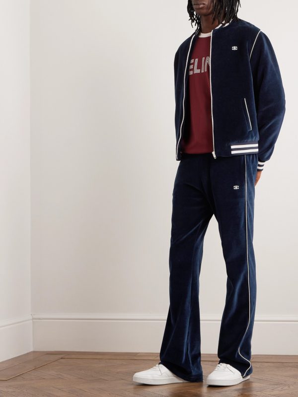 Striped Logo-Embroidered Cotton-Blend Velour Varsity Jacket - OU Striped Logo-Embroidered Cotton-Blend Velour Varsity Jacket - OU