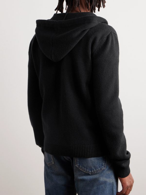Logo-Embroidered Knitted Wool and Cashmere-Blend Hoodie - BK Logo-Embroidered Knitted Wool and Cashmere-Blend Hoodie - BK
