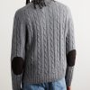 Suede-Trimmed Cable-Knit Cashmere Sweater - BK Suede-Trimmed Cable-Knit Cashmere Sweater - BK