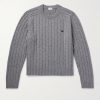Suede-Trimmed Cable-Knit Cashmere Sweater Suede-Trimmed Cable-Knit Cashmere Sweater