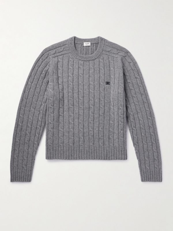 Suede-Trimmed Cable-Knit Cashmere Sweater Suede-Trimmed Cable-Knit Cashmere Sweater