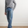 Suede-Trimmed Cable-Knit Cashmere Sweater - OU Suede-Trimmed Cable-Knit Cashmere Sweater - OU