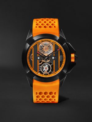 Epic X Limited Edition Hand-Wound Skeleton Chronograph 44mm DLC-Coated Stainless Steel and Rubber Watch, Ref. No. EX120.11.AI.AA.ABRUA