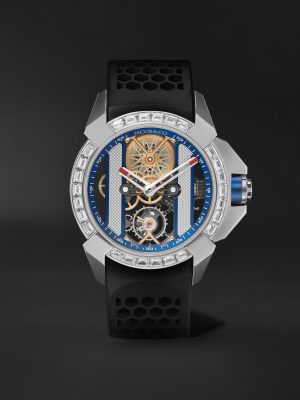 Epic X Limited Edition Hand-Wound Skeleton Chronograph 44mm Stainless Steel, Rubber and Diamond Watch, Ref. No. EX120.10.AB.AB.ABRUA