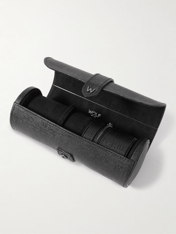 Cross-Grain Glossed Vegan Leather Watch and Jewellery Roll - E1