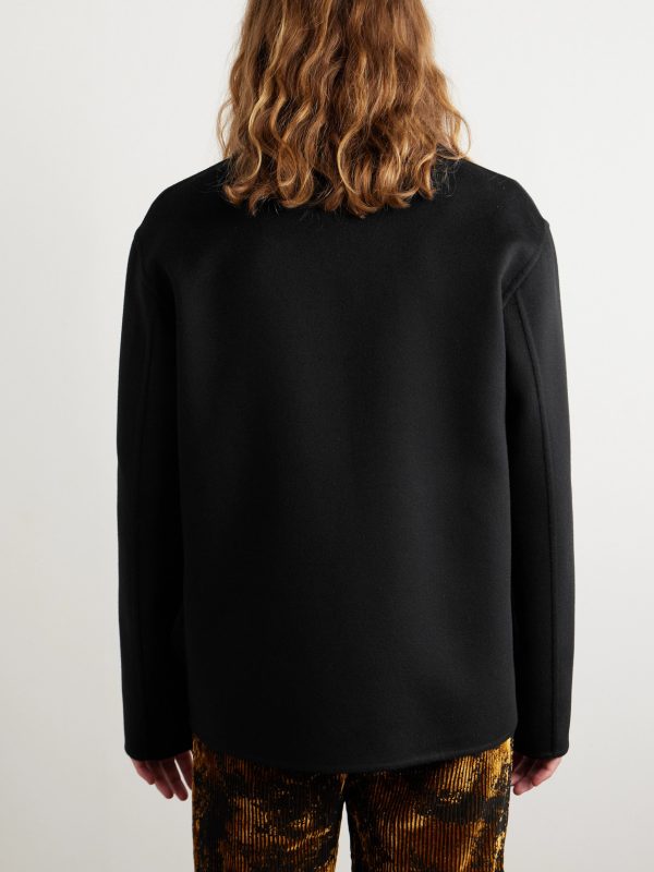 Leather-Trimmed Wool and Cashmere-Blend Jacket - BK Leather-Trimmed Wool and Cashmere-Blend Jacket - BK