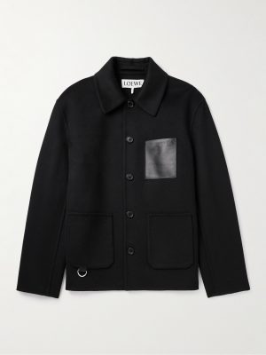 Leather-Trimmed Wool and Cashmere-Blend Jacket