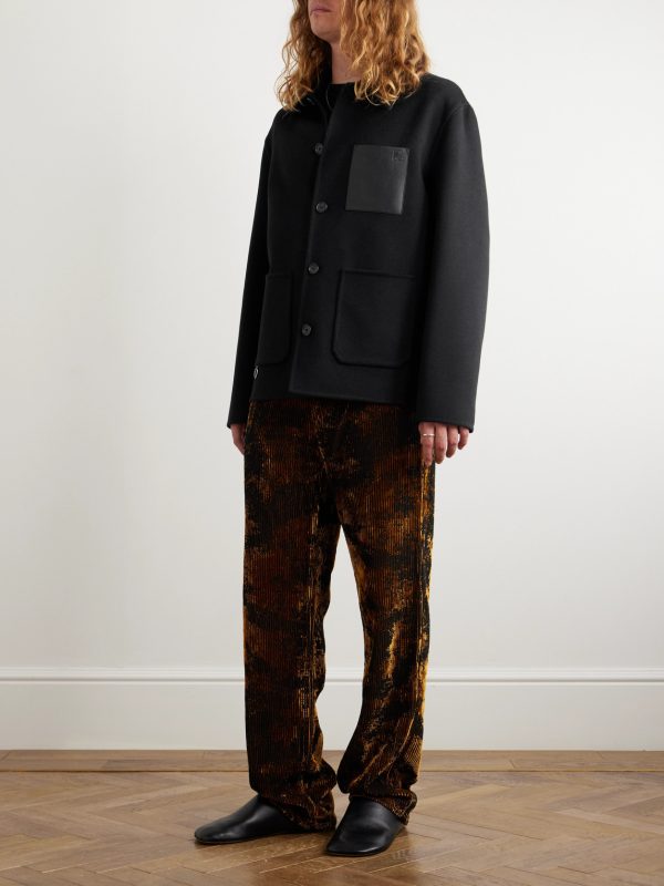 Leather-Trimmed Wool and Cashmere-Blend Jacket - OU Leather-Trimmed Wool and Cashmere-Blend Jacket - OU