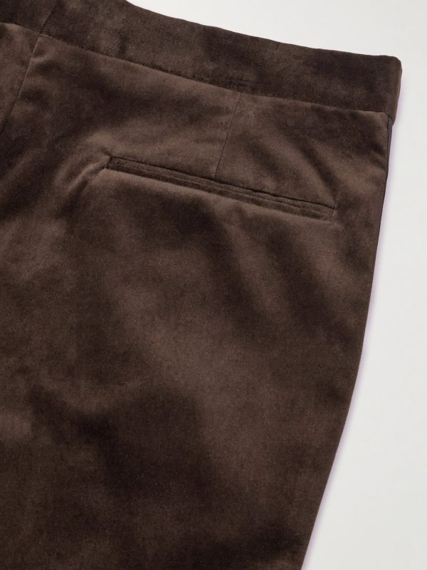 Straight-Leg Pleated Satin-Trimmed Cotton-Velvet Tuxedo Trousers - CU