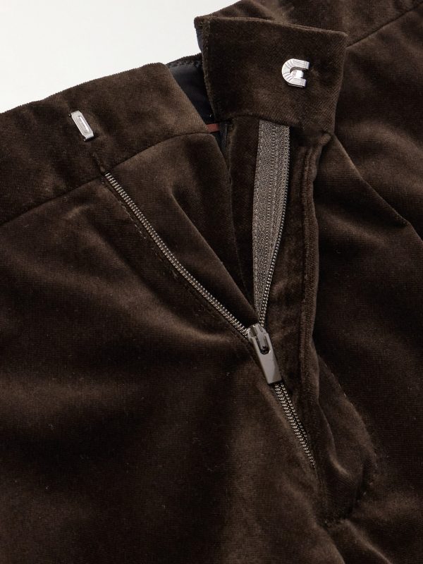Straight-Leg Pleated Satin-Trimmed Cotton-Velvet Tuxedo Trousers - E1
