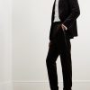 Straight-Leg Pleated Satin-Trimmed Cotton-Velvet Tuxedo Trousers - OU
