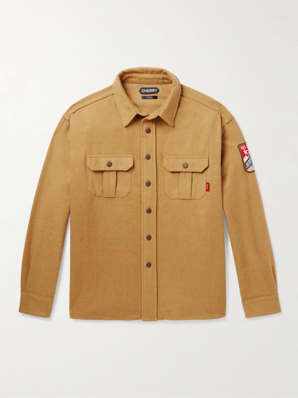 Logo-Appliquéd Brushed-Cotton Shirt