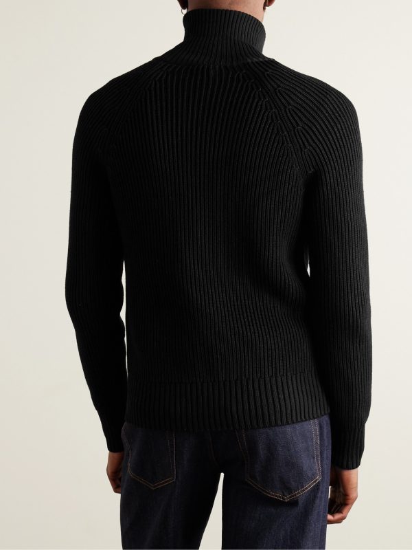 Slim-Fit Ribbed Silk and Cotton-Blend Zip-Up Cardigan - BK Slim-Fit Ribbed Silk and Cotton-Blend Zip-Up Cardigan - BK