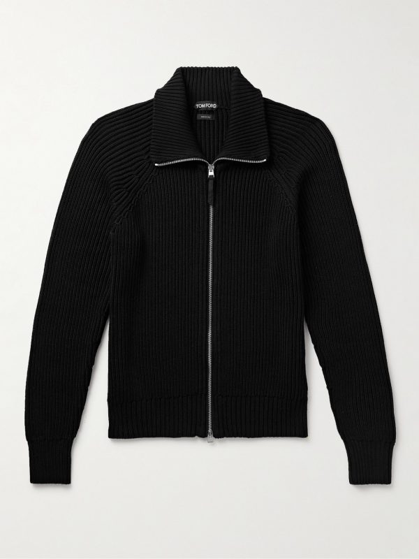 Slim-Fit Ribbed Silk and Cotton-Blend Zip-Up Cardigan Slim-Fit Ribbed Silk and Cotton-Blend Zip-Up Cardigan