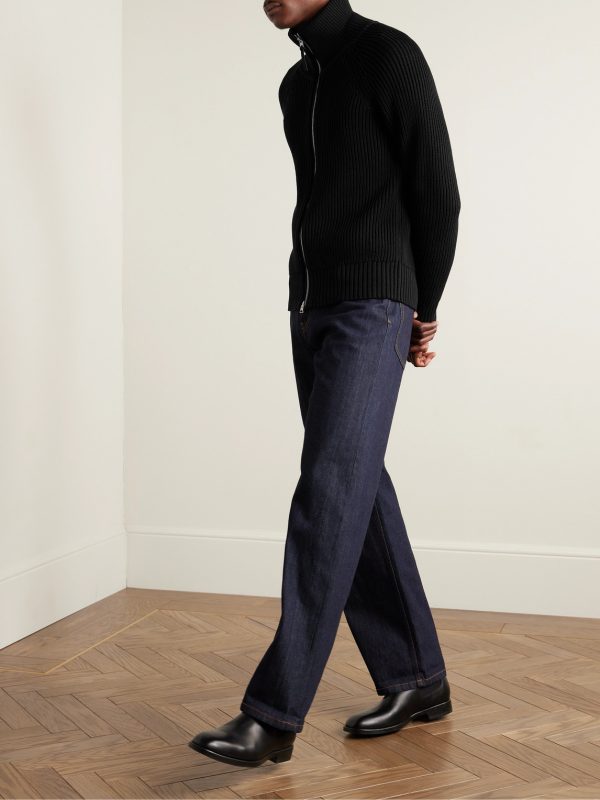 Slim-Fit Ribbed Silk and Cotton-Blend Zip-Up Cardigan - OU Slim-Fit Ribbed Silk and Cotton-Blend Zip-Up Cardigan - OU