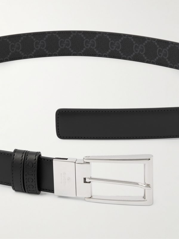 3.5cm Reversible Monogrammed Coated-Canvas and Leather Belt - E1 3.5cm Reversible Monogrammed Coated-Canvas and Leather Belt - E1