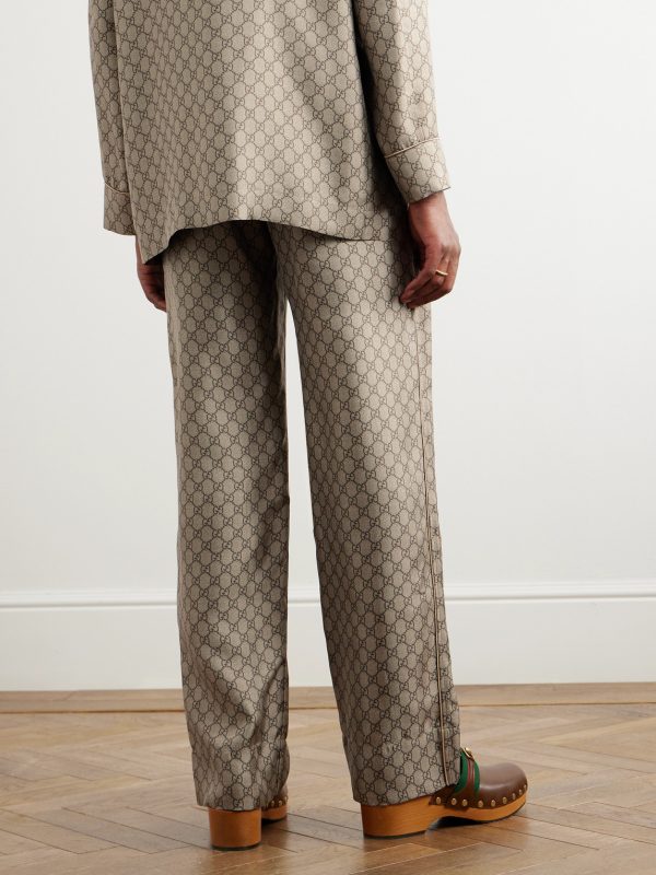 Straight-Leg Monogrammed Silk Trousers - BK Straight-Leg Monogrammed Silk Trousers - BK